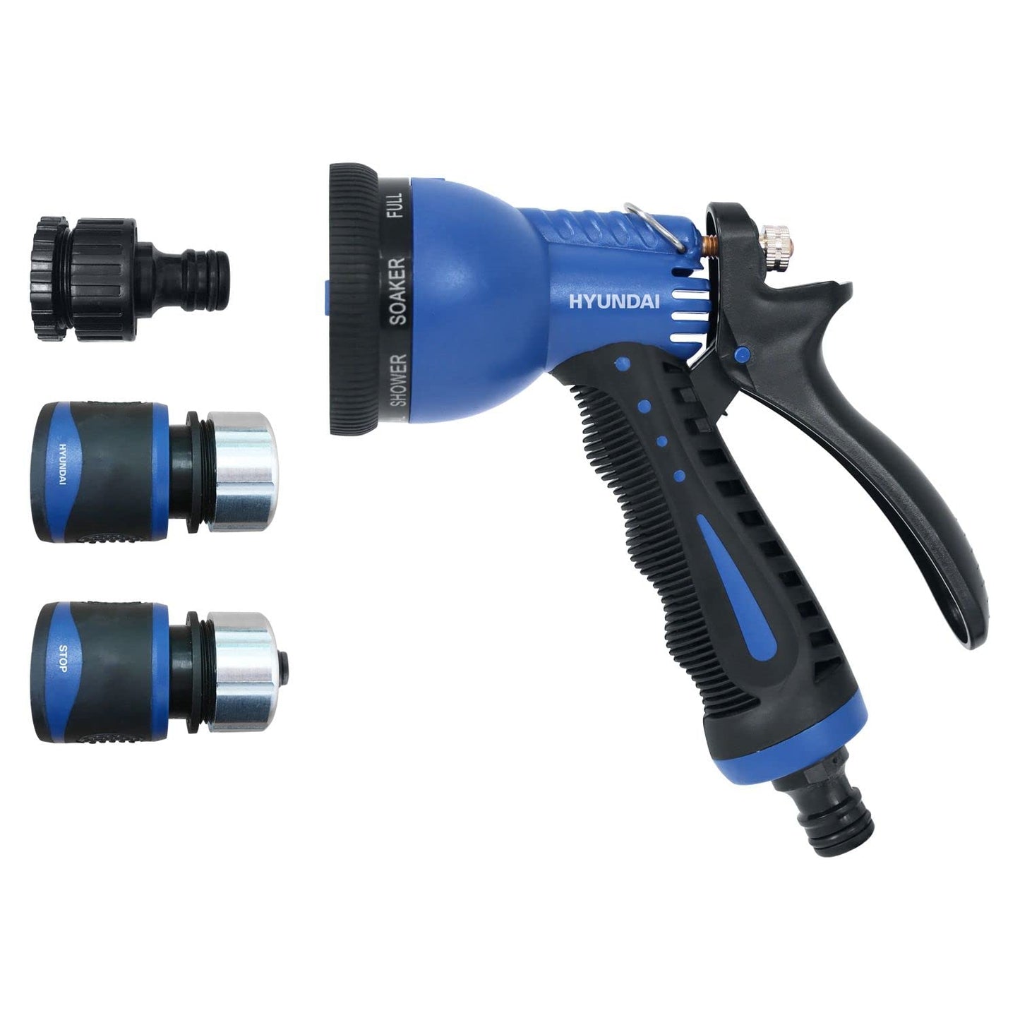 SET 4 PISTOLA IRRIGATRICE Hyundai cod.58751,8 funzioni, doccetta, ugello per tubo da giardino, irrigazione da giardino, 2 attacchi da 13/15 mm, attacco per rubinetto da 21/26,5 mm